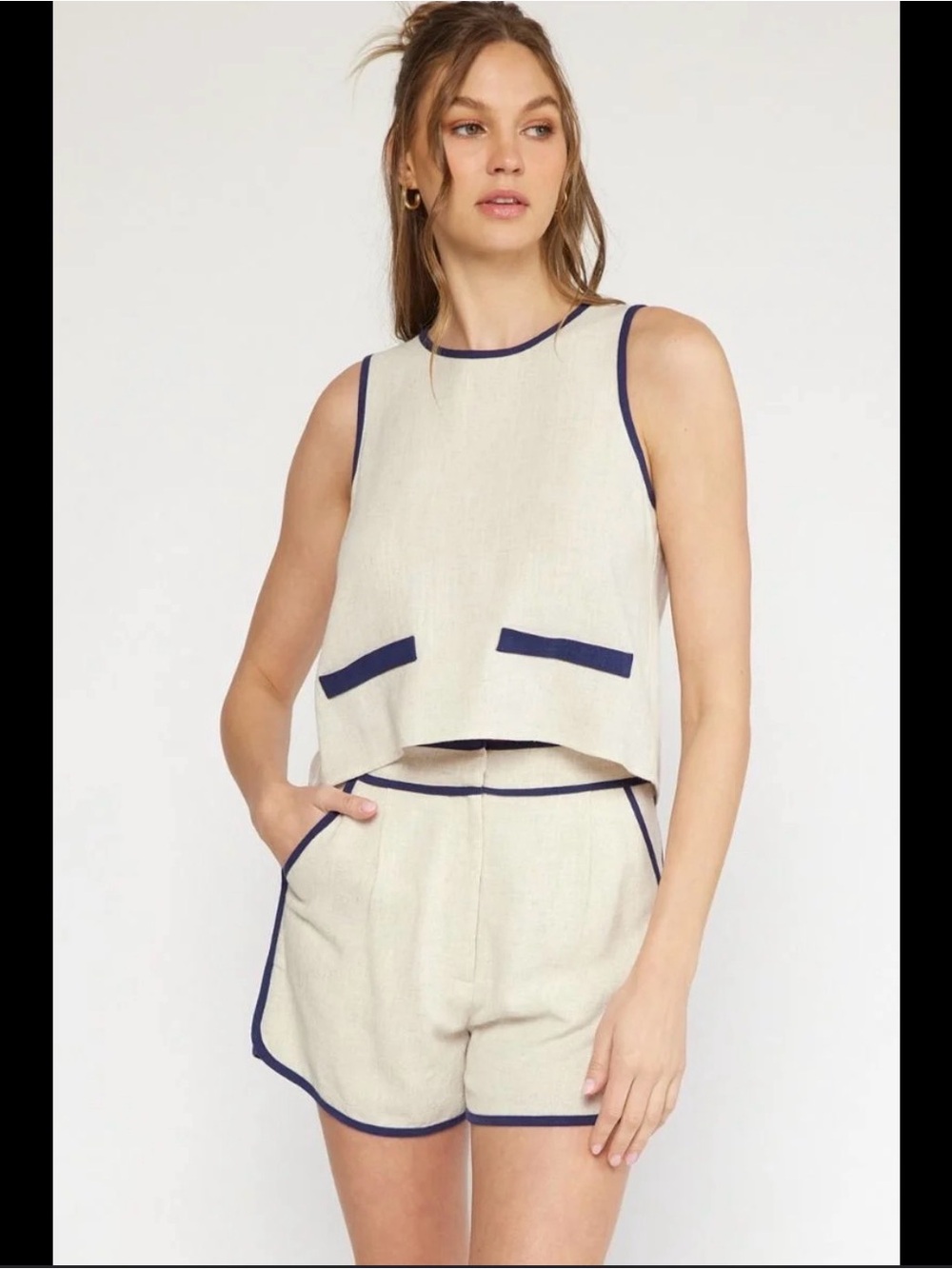 entro Beige Linen Short Set, sz L